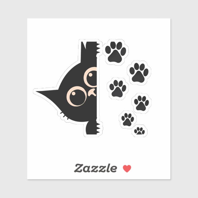 Cute Peeking Cat Paw Print Stickers (Sheet)