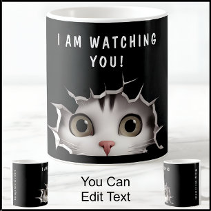 Cute Peeking Cat Watching You Funny Novelty Black Coffee Mug