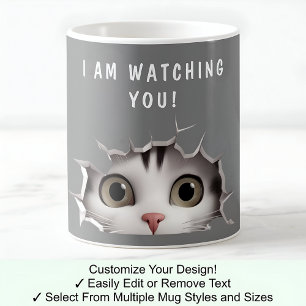 Cute Peeking Cat Watching You Funny Novelty Gray Coffee Mug