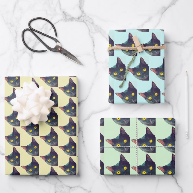 Cute Peeking Cat Wrapping Paper Sheets (Front)