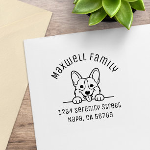 Cute Peeking Corgi Dog Arched Name Address Rubber Stamp