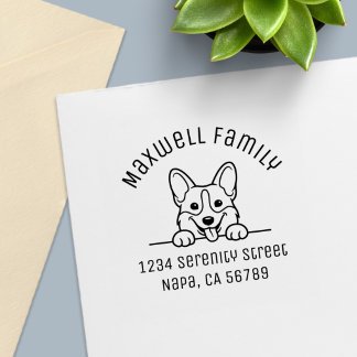 Cute Peeking Corgi Dog Arched Name Address Self-inking Stamp