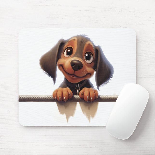 Cute Peeking Dachshund Mouse Pad (With Mouse)