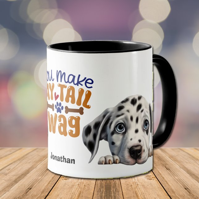 Cute Peeking Dalmatian Dog You Make My Tail Wag Mug (Creator Uploaded)