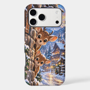 Cute Peeking Fawns Winter Alpine Village Snow Art