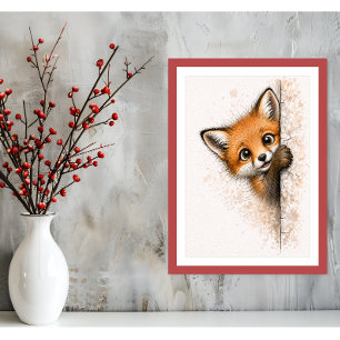 Cute Peeking Fox Wall Art Woodland Animal Print