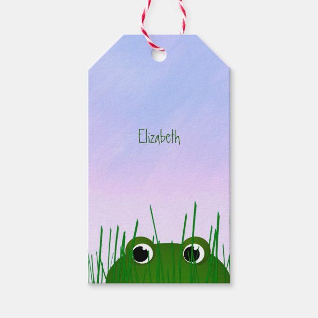 cute peeking frog personalised gift tags (Front)