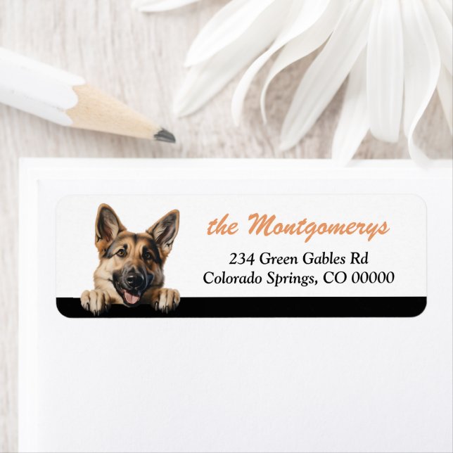 Cute Peeking German Shepherd Dog Return Address Label (Insitu)