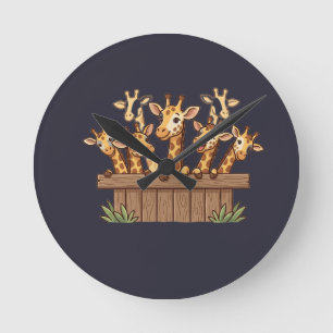 Cute Peeking Giraffes T-Shirt Design– Funny Carton Round Clock