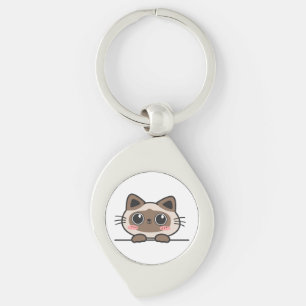 Cute Peeking Kawaii Siamese Cat Key Ring