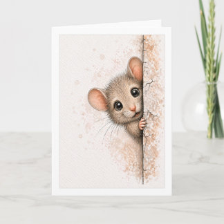 Cute Peeking Mouse Blank Watercolor Small Animal Card