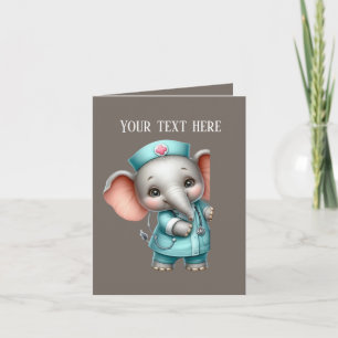 Cute peeking Nurse add message elephant  Card