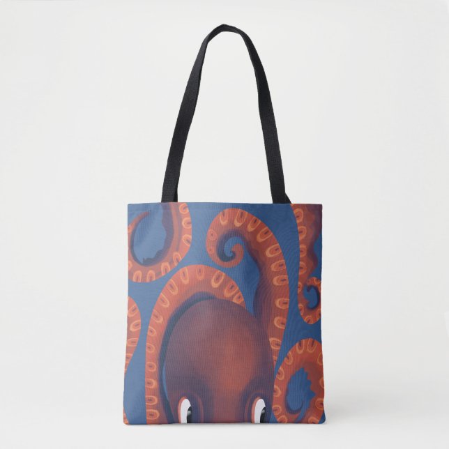 Cute Peeking Orange Octopus Sea Life Tote Bag (Front)