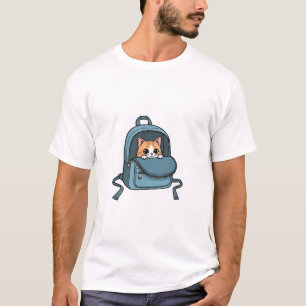 Cute Peeking Orange Tabby Cat in Blue Backpack  T-Shirt