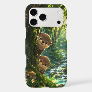 Cute Peeking Otters Lush Green Forest River