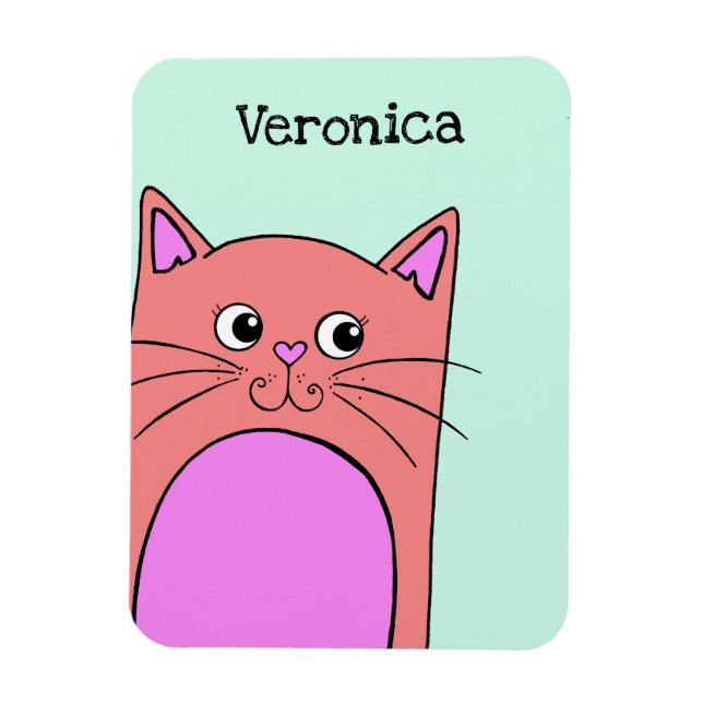Cute Peeking Pink Cat Personalised Magnet (Vertical)