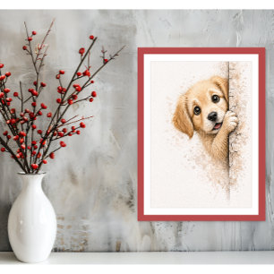 Cute Peeking Puppy Wall Art Minimalist Kitty Print
