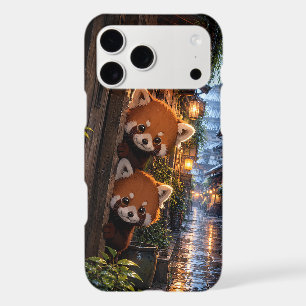 Cute Peeking Red Pandas Rainy Lantern Street