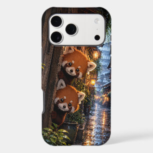 Cute Peeking Red Pandas Rainy Lantern Street