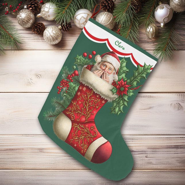 Cute Peeking Santa Claus Large Christmas Stocking (Creator Uploaded)