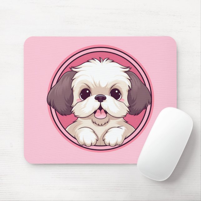 Cute Peeking Shih Tzu Dog Mouse Pad (With Mouse)