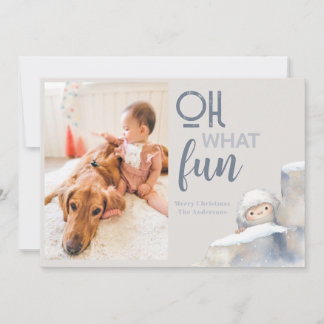 Cute Peeking Snow Monster Photo Holiday Card
