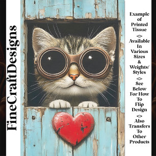 Cute Peeking Steampunk Tabby Kitten AP6 Decoupage Tissue Paper
