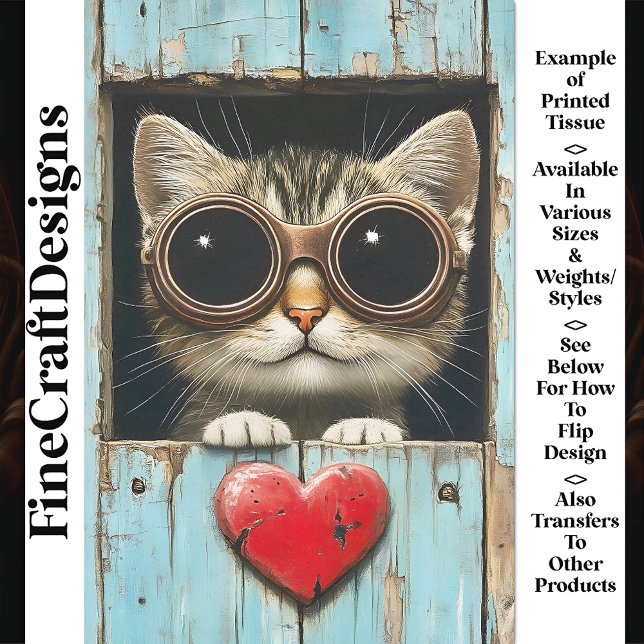 Cute Peeking Steampunk Tabby Kitten AP6 Decoupage Tissue Paper (Creator Uploaded)