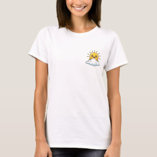 Cute Peeking Sun with Starry Eyes Over Cloud T-Shirt