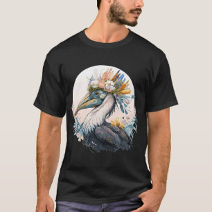 Cute Pelican Bird Flower Crown Floral Birds T-Shirt