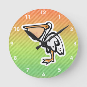 Cute Pelican; Colourful Round Clock