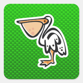 Cute Pelican; Green Square Sticker