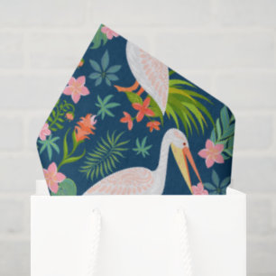 Cute pelicans colourful tropical flowers pattern tissue paper