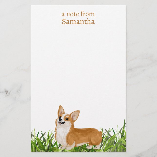 Cute Pembroke Corgi Dog Monogram Name  Stationery (Front)