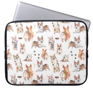 Cute Pembroke Welsh Corgi Dog Watercolor Pattern Laptop Sleeve