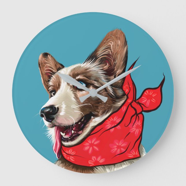 Cute Pembroke Welsh Corgi Large Clock (Front)
