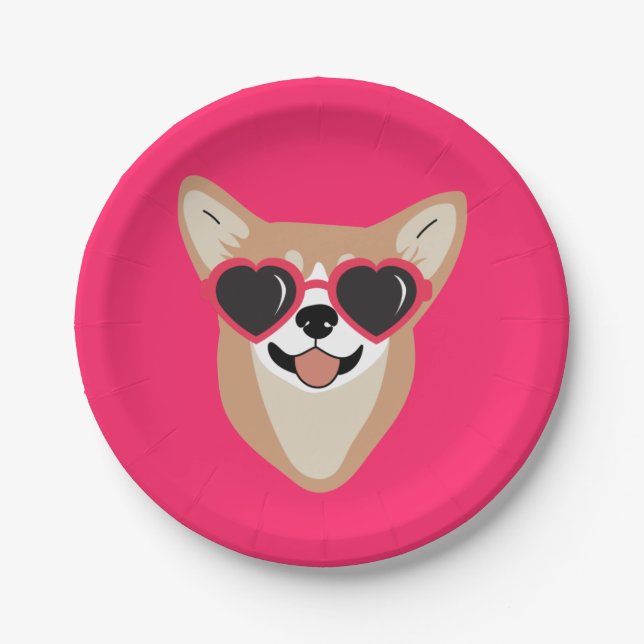 Cute  Pembroke Welsh Corgi Pink Paper Plate (Front)