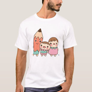 Cute Pencil and Kids Illustration T-Shirt