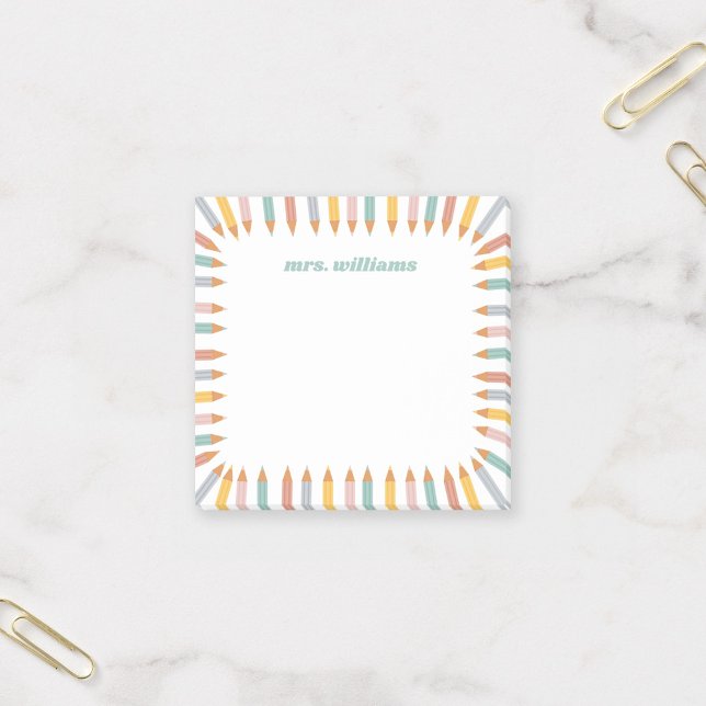 Cute Pencil Border Custom Name Teacher Gift Post-it Notes (Creator Uploaded)