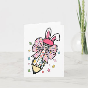Cute Pencil Coquette Bow Bunny Easter Day Teacher  Card