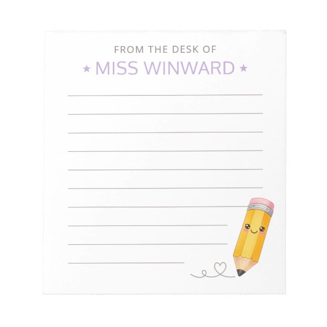 Cute Pencil From The Desk Of Teacher Notes (Front)