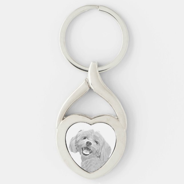 Cute Pencil Maltese Heart Key Chain (Front)