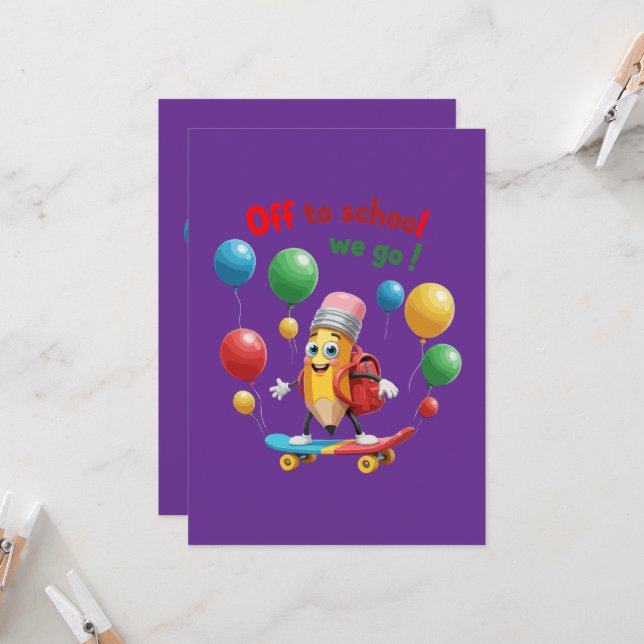  Cute Pencil on Skateboard | Fun Back to School  Invitation (Front/Back In Situ)