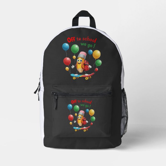  Cute Pencil on Skateboard | Fun Back to School  Printed Backpack (Front)