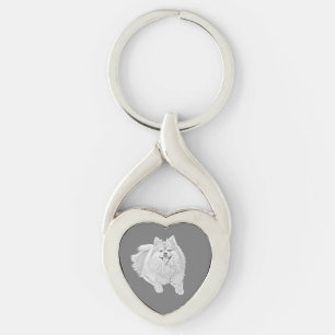 Cute Pencil Pomeranian Dog Heart Key Chain