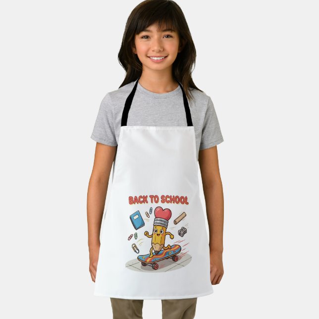  Cute Pencil Skater Back to School Apron (Insitu)