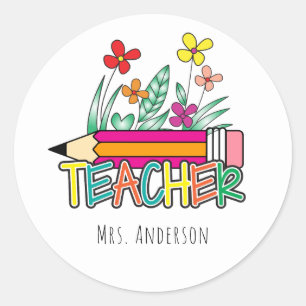Cute Pencil Sticker Teachers Name