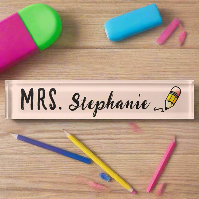 Cute Pencil Teacher Name Back To School  Nameplate (Creator Uploaded)