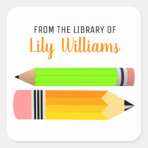 Cute Pencils From The Library Of  Bookplate Square Sticker