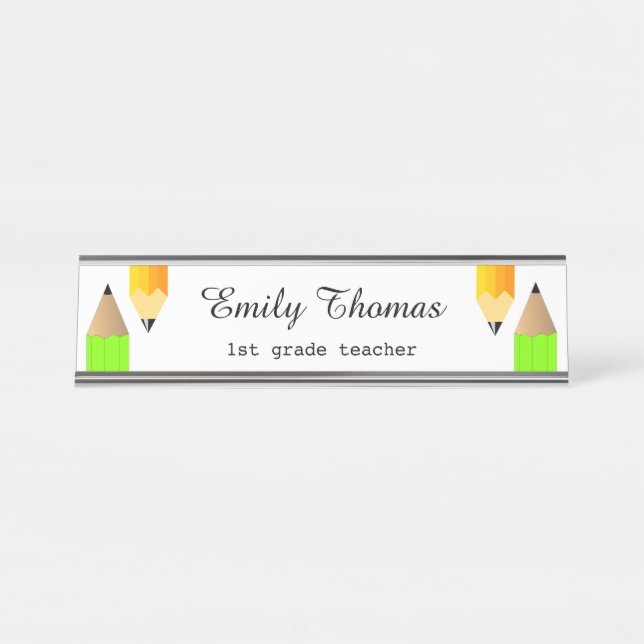 Cute Pencils School Teacher Classroom Desk Name Plate (Front)